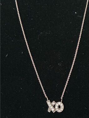 XO Pendant Necklace with Crystal Accents - Sterling silver chain